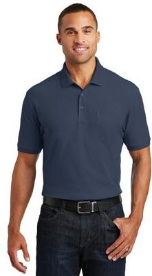 Port Authority K100P Core Classic Pique Pocket Polo Shirt in River Blue Navy size 4XL   Cotton/Polyester Blend