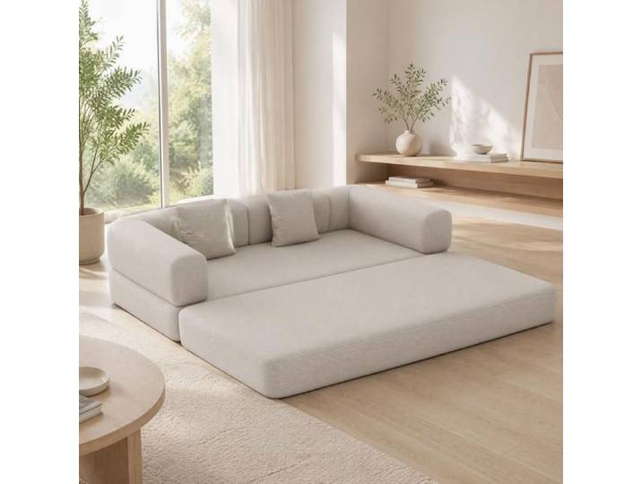 Canapé Compressé Canapé Convertible 200x100x70 Cm 2 Places En Tissu Blanc Cassé