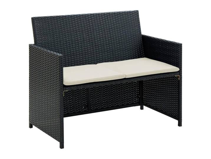 vidaXL 2-Sitzer-Gartensofa Mit Polstern Schwarz Poly Rattan, Kunststoff, Rechteckig, 100x85x56 cm, Gartenmöbel, Loungemöbel, Gartensofas & Loungesofas
