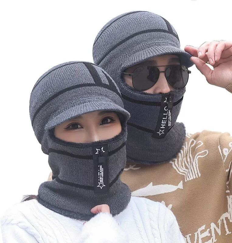 INF Cagoule unisexe - Masque facial tricoté avec fermeture éclair