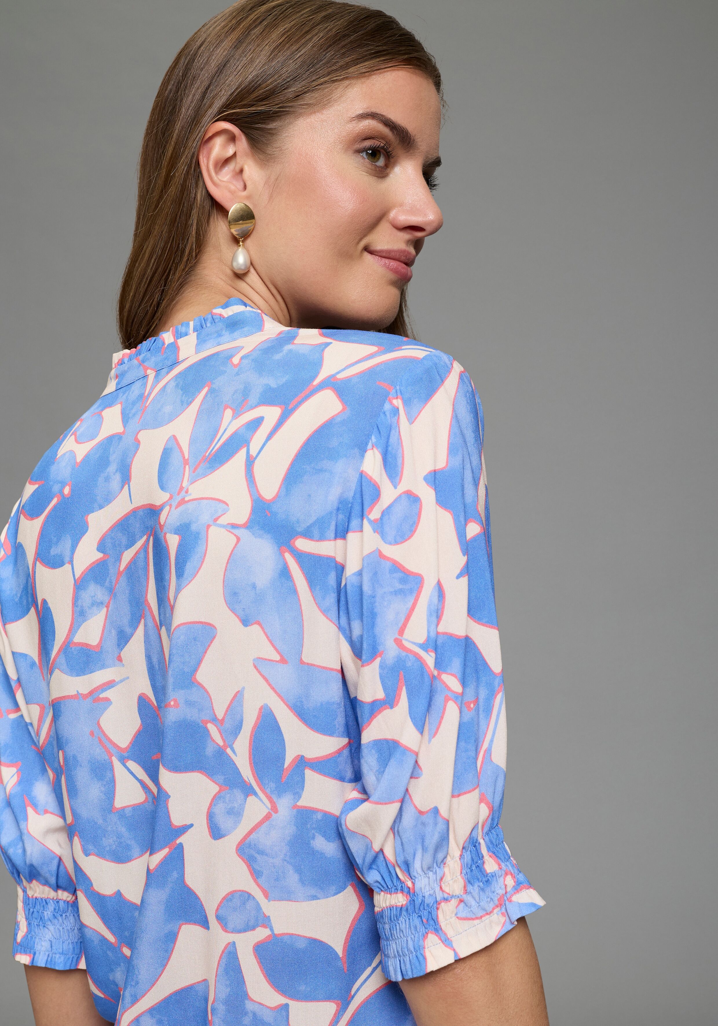 Druckbluse LAURA SCOTT, Damen, Gr. 42, bunt (rosa), Web, Obermaterial: 100% Viskose, bedruckt, Blusen Druckbluse, bedruckte Bluse, femininer Stil, leichtes Webmaterial, aus Viskose rosa 42