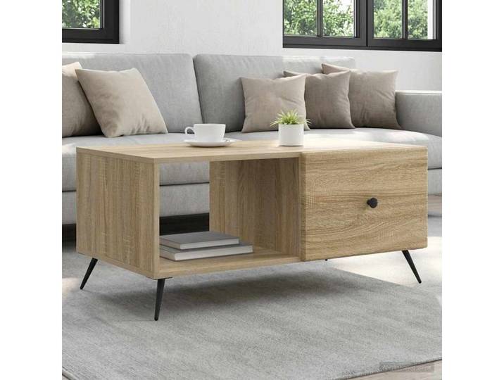 furnicato Couchtisch 90 x 50 x 40 cm Sonoma-eiche (1-St), Wohnzimmertisch mit Ablagefächern und Metallgriffen für Wohnraum