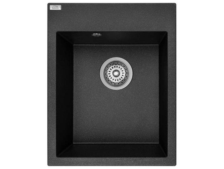 KOLMAN Küchenspüle Einzelbecken Monchichi Granitspüle, Rechteckig, 50/39 cm, Schwarz, Space Saving Siphon GRATIS