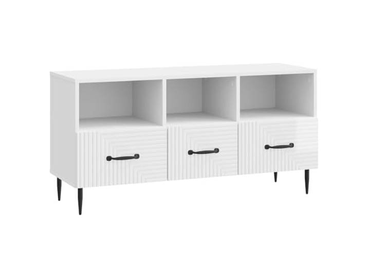 KGFHERENB TV-Schrank Hochglanz Weiß 102x34,5x50 cm Lowboard Holzwerkstoff Stilvoller Fernsehtisch für Schlafzimmer und Wohnraum. Bietet praktischen Stauraum auf schmalen Metallbeinen.