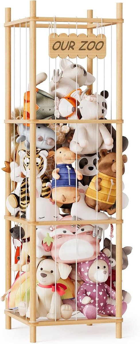 SnelShoppen Knuffeldier Opberg Organizer - Houten Dierentuin Speelgoed Opbergmand - Breedte: 40,2 cm