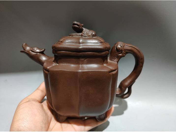Pot en argile violette, Pot Dragon Zun à quatre côtés, Pot à bouche de Dragon, bouilloire à quatre pattes, théière