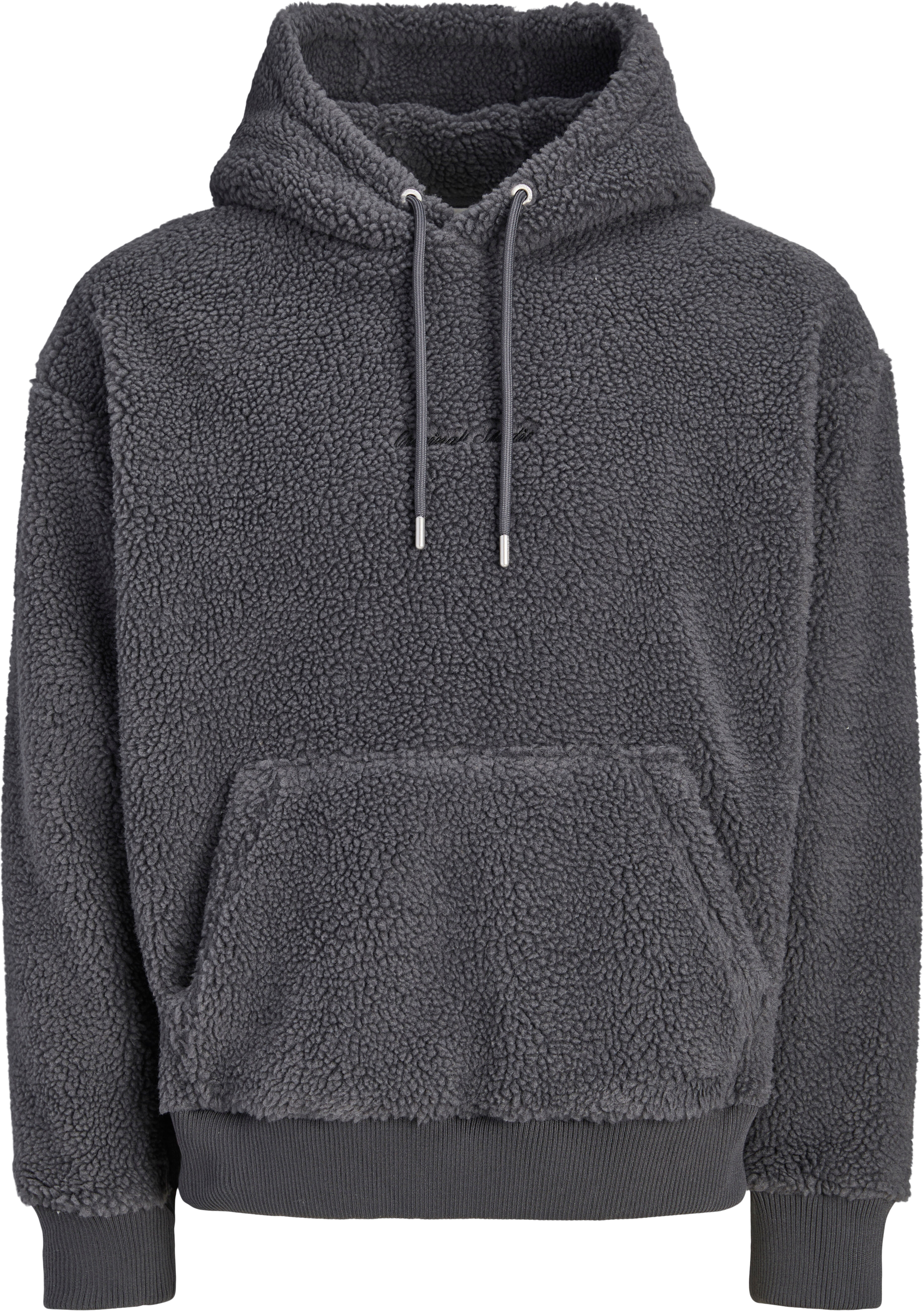 Kapuzensweatshirt JACK & JONES "JORNORREBRO EMB TEDDY SWEAT HOOD", Herren, Gr. XXL, grau (asphalt), angeraute Sweatware, Obermaterial: 100% Polyester, unifarben, regular fit normal, Rundhals, Rippbündchen, Sweatshirts Kapuzensweatshirt, Kunstfaser asphalt