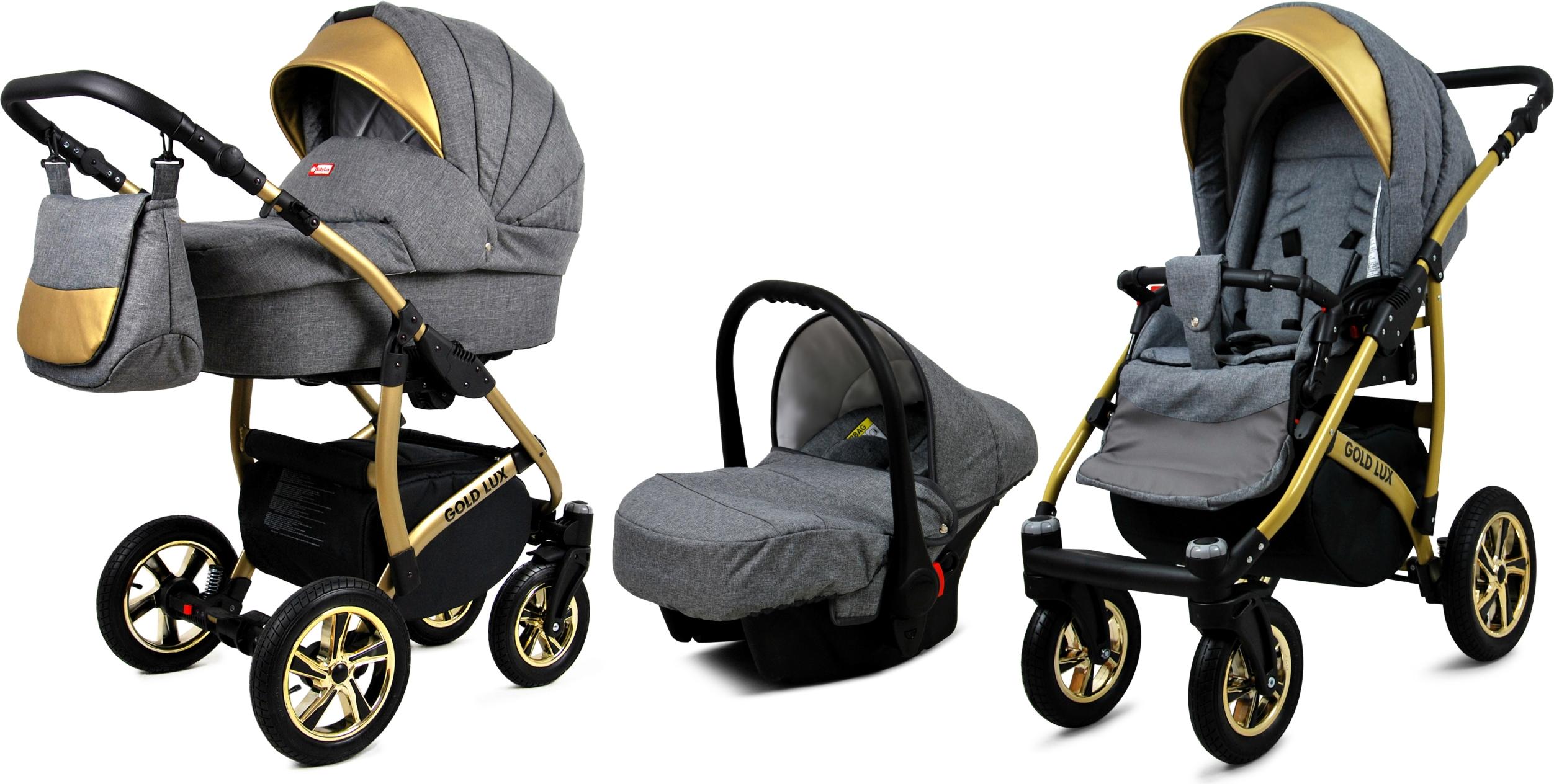 BabyLux Gold Lux | 3in1 Kinderwagen Set | Flaxen | Kombikinderwagen | Kinderwagenset | Buggy +
