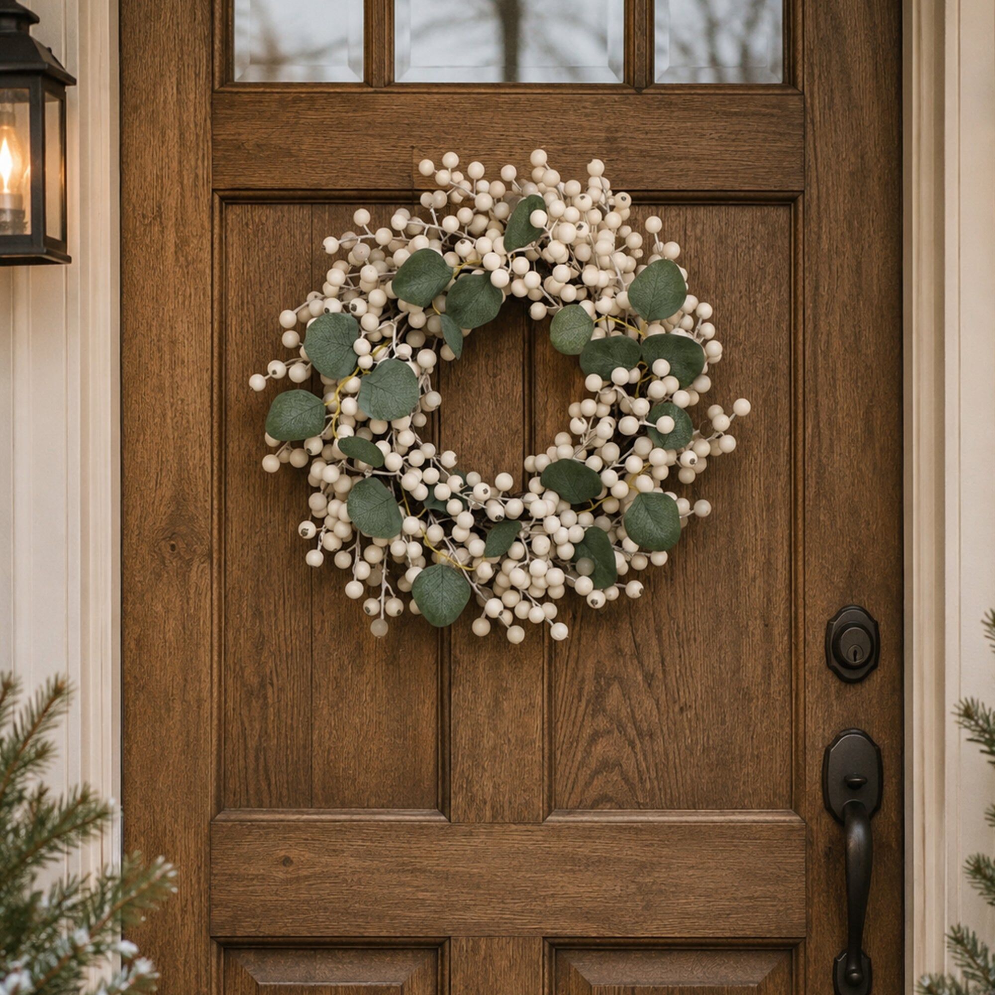 Large Green & White Berry & Eucalyptus Christmas Wreath Decoration Wire, Resin