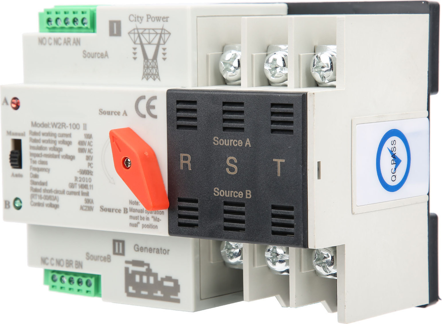 Cocosity W2R?100 Dubbele voedingsbron, automatische omvormelschakelaar, 3-polig, 100A, 50Hz
