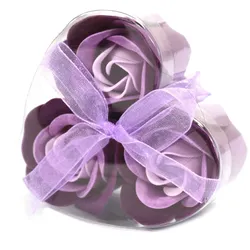 Set of 3 Soap Flower Heart Box - Lavender Roses