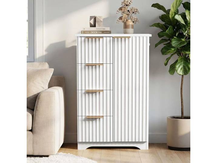 Buffet Meuble de Rangement - ALIGHTUP - Buffet bas avec 1 Porte et 4 Tiroirs Blanc 53 4x29x82 5cm