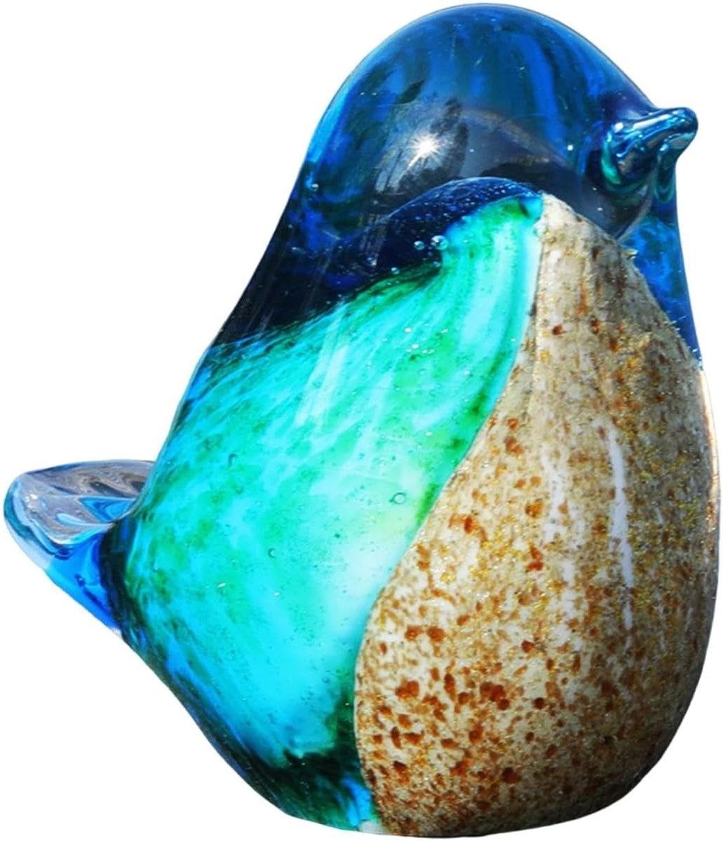 Handgeblazen blauwe glazen vogel beeldjes voor decoratie op tafel