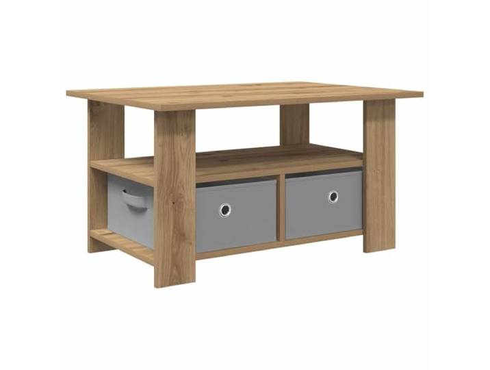 Couchtisch Eiche Rechteckig 77x55x42cm mit Schubladen Modernes Design, rechteckige Arbeitsplatte, Schubladen mit Griffen, Plattenregale, Holzwerkstoffe, Wohnzimmer
