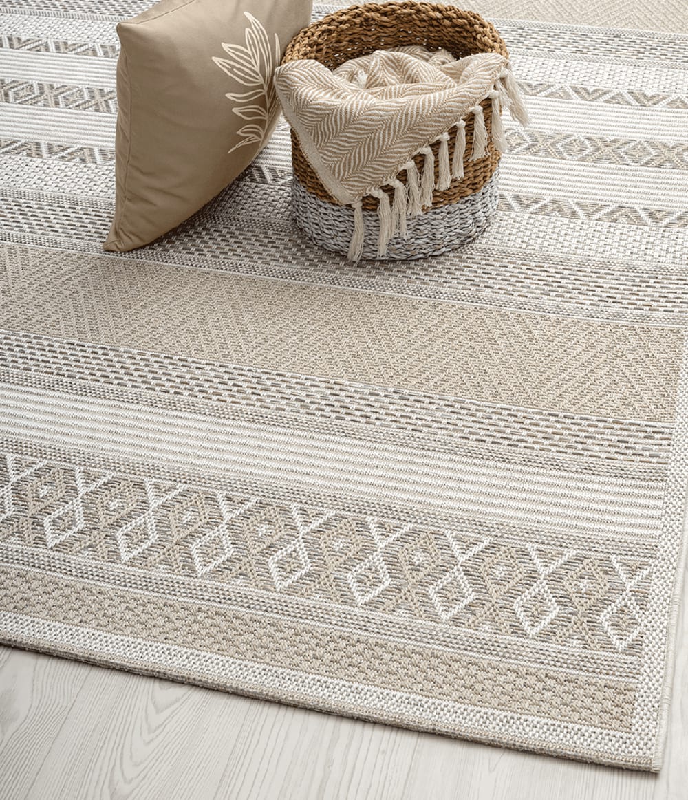 The carpet Tapis extérieur terrasse cuisine intempéries, beige, 160 cm rond Beige 160x0x160cm