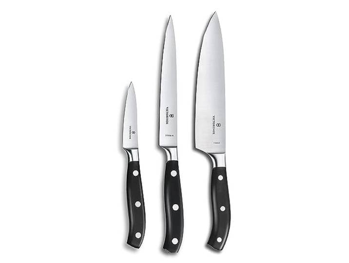 Victorinox Grand Maître, Profi Koch-Set, 3-teilig, gerader Schliff, Extra Scharf, Robuster Kunststoffgriff, schwarz
