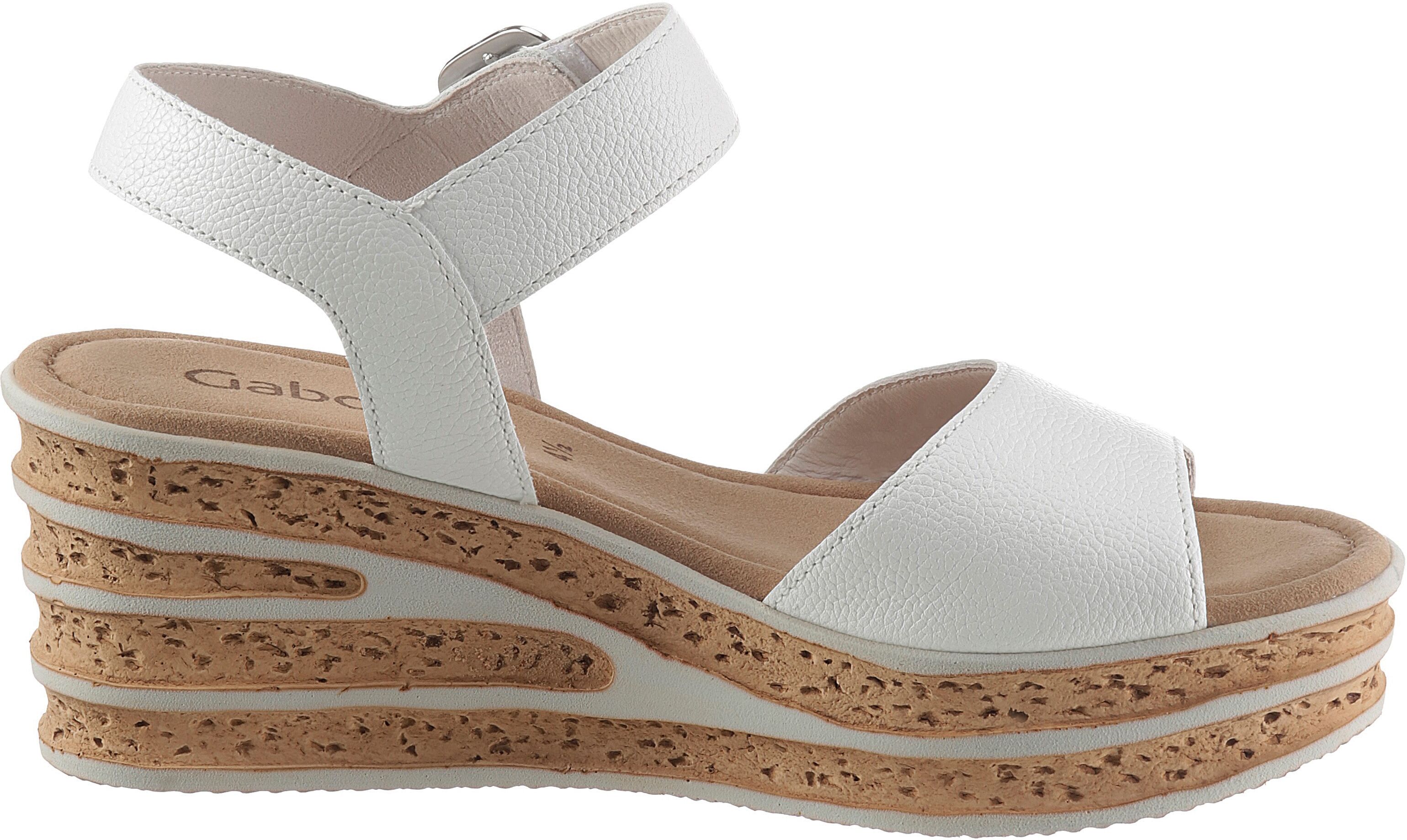 Sandalette GABOR, Damen, Gr. 38, Leder, weiss (weiß), Kalbsleder, unifarben, Schuhe Sandalette, Sommerschuh, Sandale, Keilabsatz, mit besonderer Absatzgestaltung weiß 38, Leder