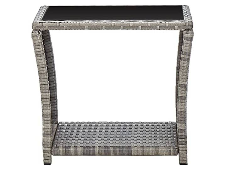 TUERYAFEK Couchtisch Poly Rattan Grau 45x45x40 cm Glas Witterungsbestaendig, Pulverbeschichteter Stahlrahmen, Untere Ablage, Leichtbauweise, Einfacher Aufbau