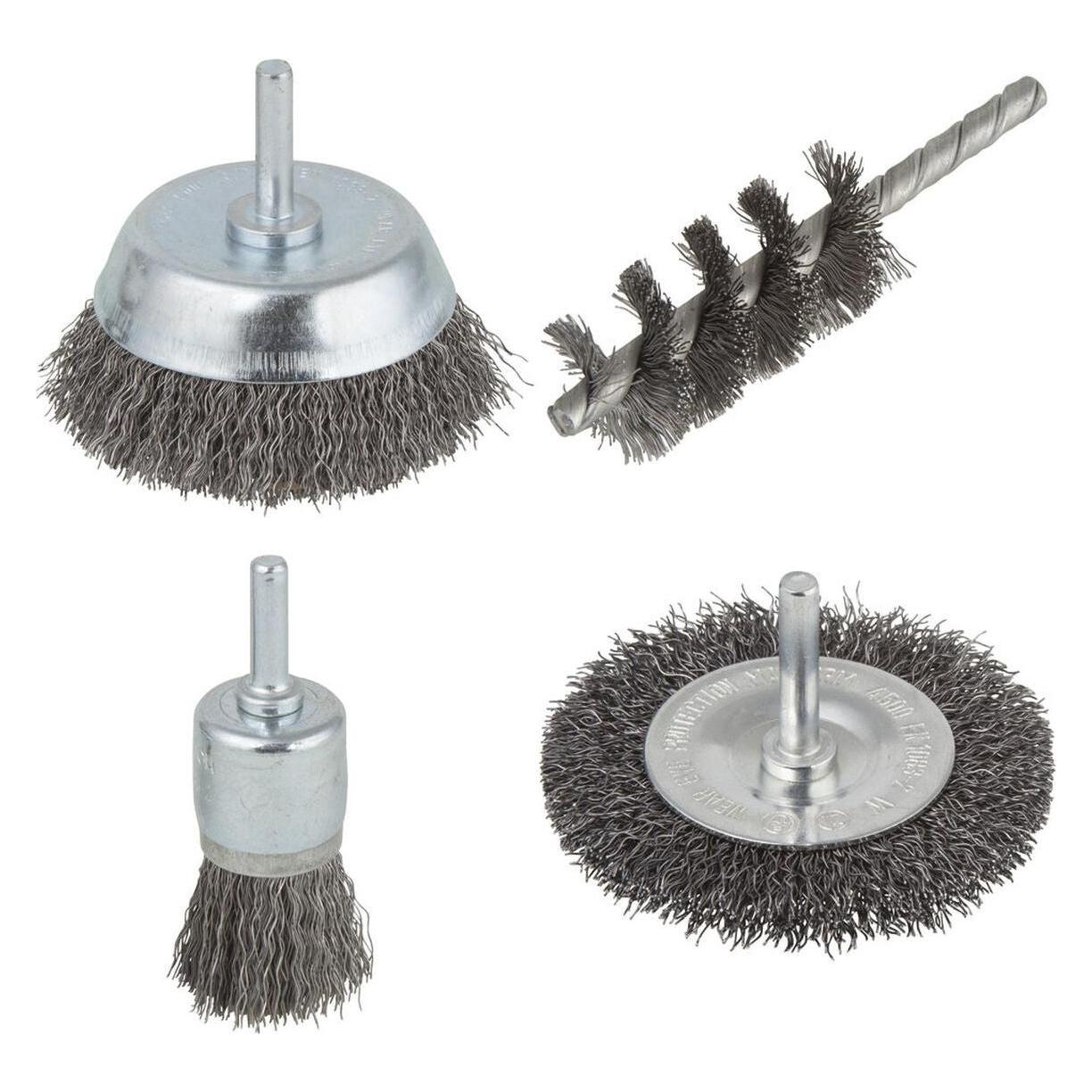 wolfcraft 1 Stahldraht-Bürsten-Set 4-tlg., S=6mm (2133000)