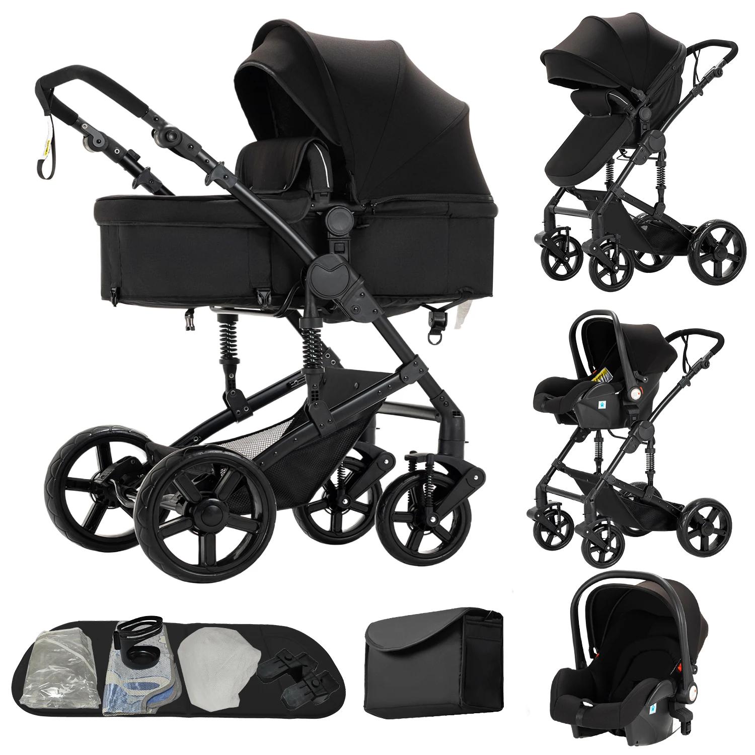 3-in-1 Kinderwagen-Reisesystem - B588 Reisesystem - Umkehrbare Babywanne - Babyschale - 5-Punkt-Sicherheitsgurt - Zusammenklappbar - Bis 20 kg - Schwarz
