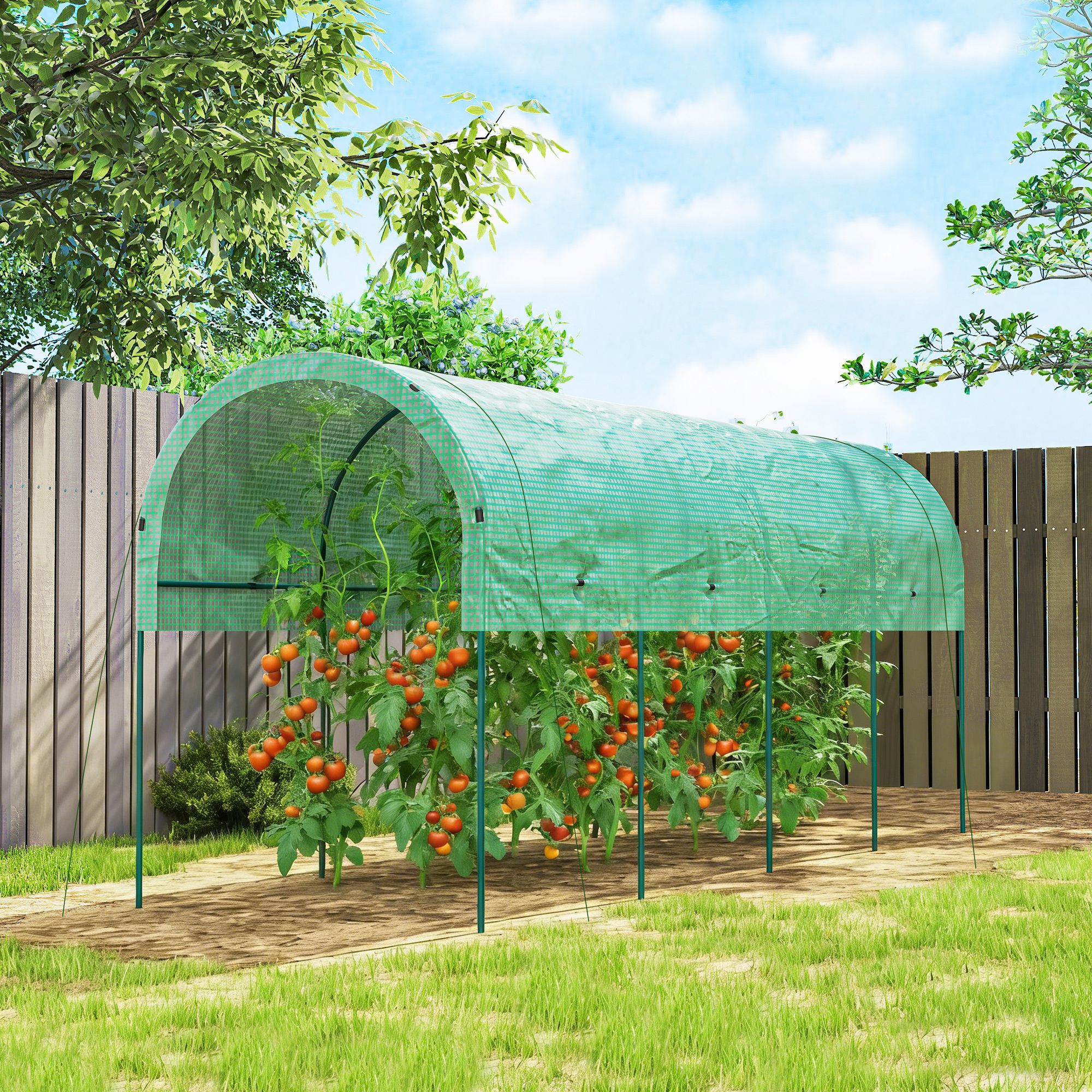 Outsunny Serra resistente all'inverno Serra in telo con tetto ad arco, picchetti di ancoraggio Serra 400 x 120 x 170 cm Verde   Aosom Italy