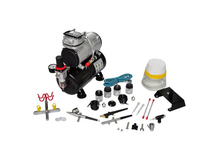 vidaXL Kit complet Airbrush professionnel avec 3 pistolets