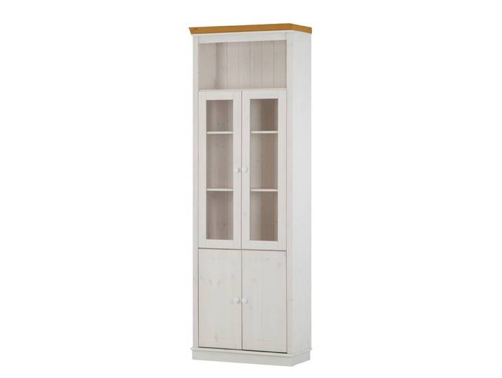 Vitrine massive 74 x 223 x 37cm Blanc/Pin blanc/Pin couleur miel