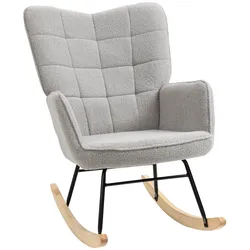 OKWISH Schaukelstuhl Relaxsessel 71x92x101 cm Hellgrau mit Tufting Rückenlehne, weicher Polsterung, Stahlrahmen und Buchenholzsockel