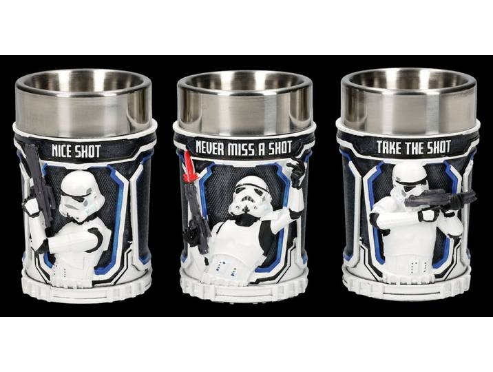 Figuren Shop GmbH Schnapsglas Stormtrooper Schnapsbecher Set - Sci Fi Shotgläser 3er Geschenk Deko, 3-tlg., Kunststein (Polyresin), Edelstahl