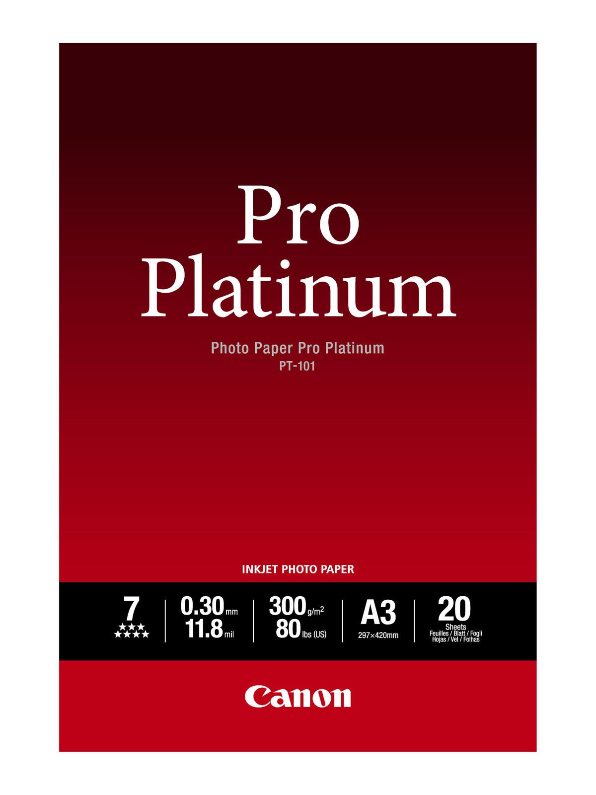 Canon PT-101 Pro Platinum Fotopapier glänzend A3 297x420mm 300 g/m² - 20 Blatt 2768B017