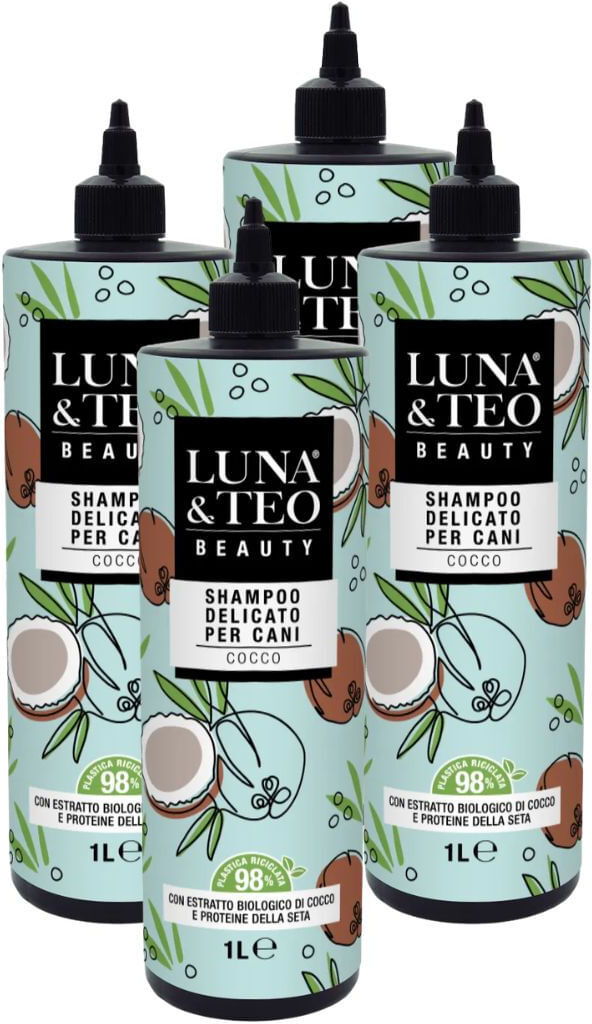 LUNA E TEO Shampoo Delicato per Cani Cocco KIT RISPARMIO 4 LITRI