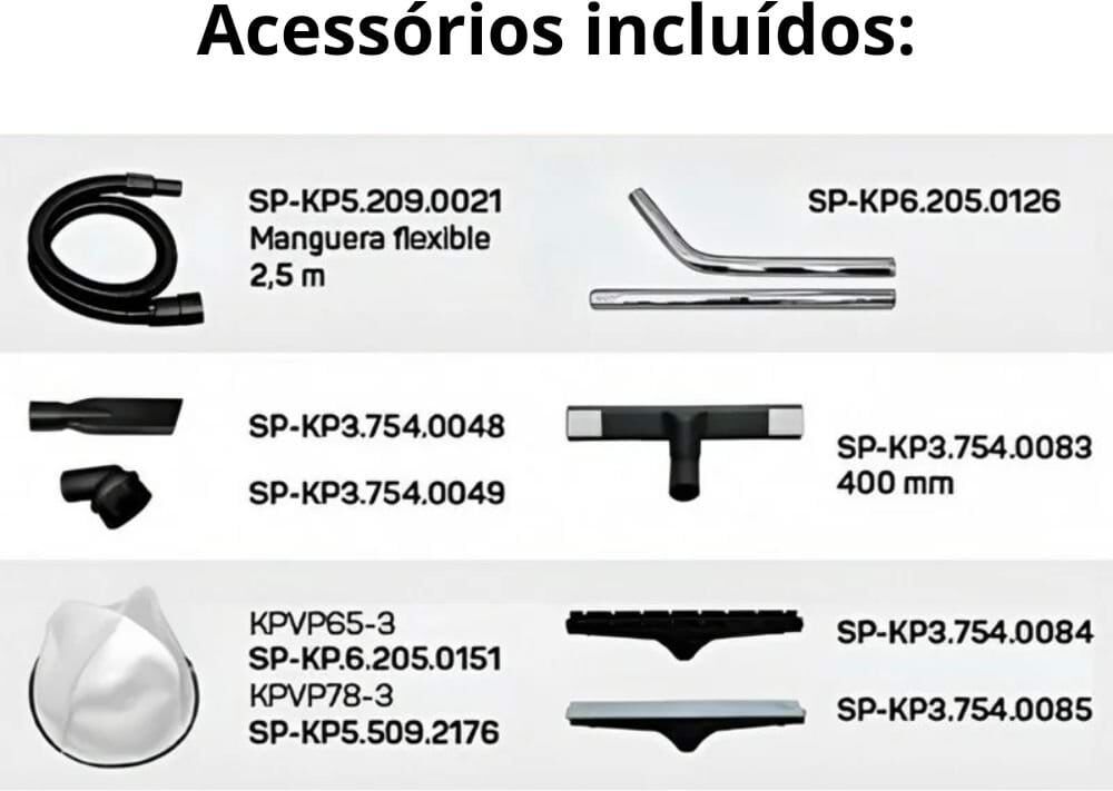 Aspirdor Pó/Líquido 2.000W 130l/s 2 Motores Kompak KP-VP65-2