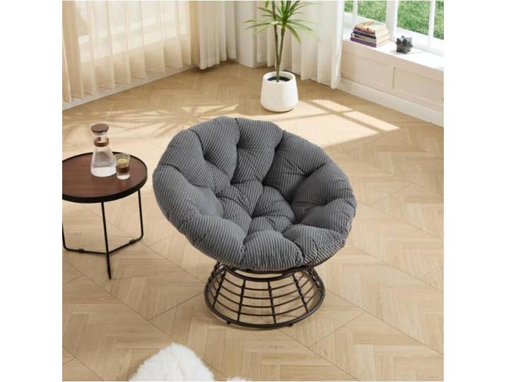 Papasan Coussin De Chaise Coussin de SièGe Rond de Papasan Épaissir Amovible Fauteuil pour Intérieur Extérieur Gris clair
