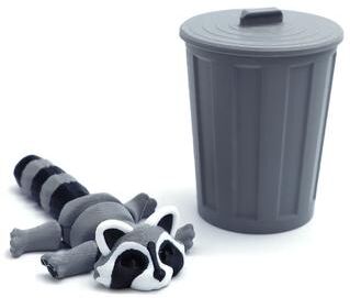 Inspire Curations 3D Printed Articulated Raccoon Toy Movable Fidget Desk Decor grey With Trash