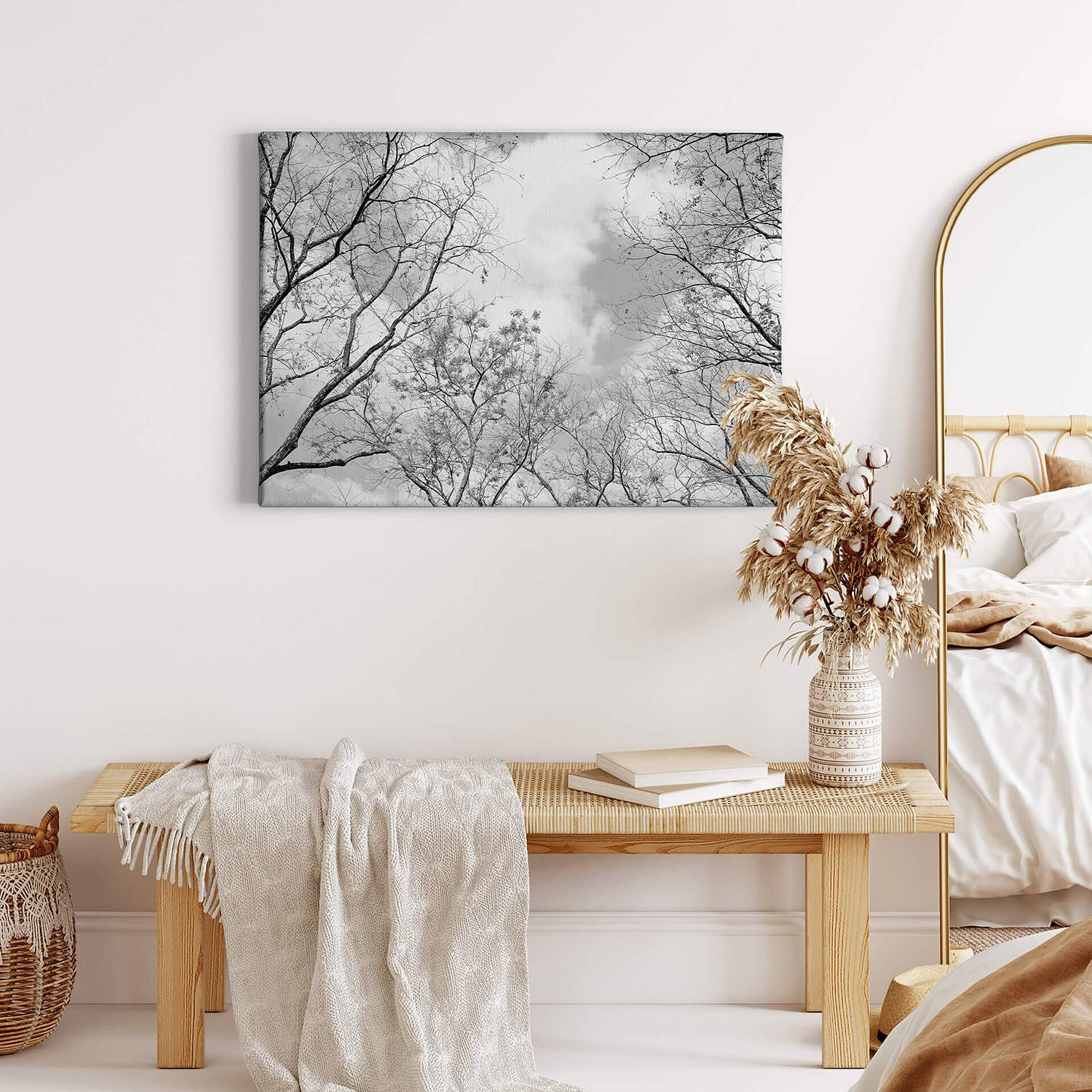 home24 Tree Tops wanddecoratie wit en grijs, 70 x 50 cm