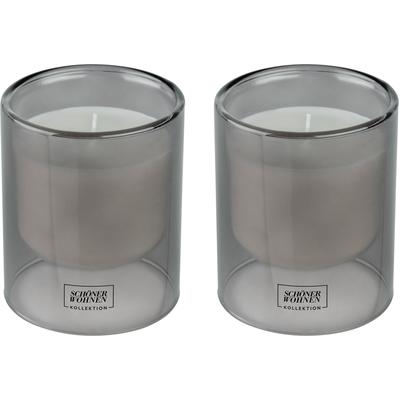 Duftkerze "»Cedar L«", grau, B:9cm H:11cm T:9cm, Glas, Wachs, SCHÖNER WOHNEN-KOLLEKTION, Kerzen, im Glas, anregender & sinnlicher Duft, Brenndauer 45 - 55 Stunden