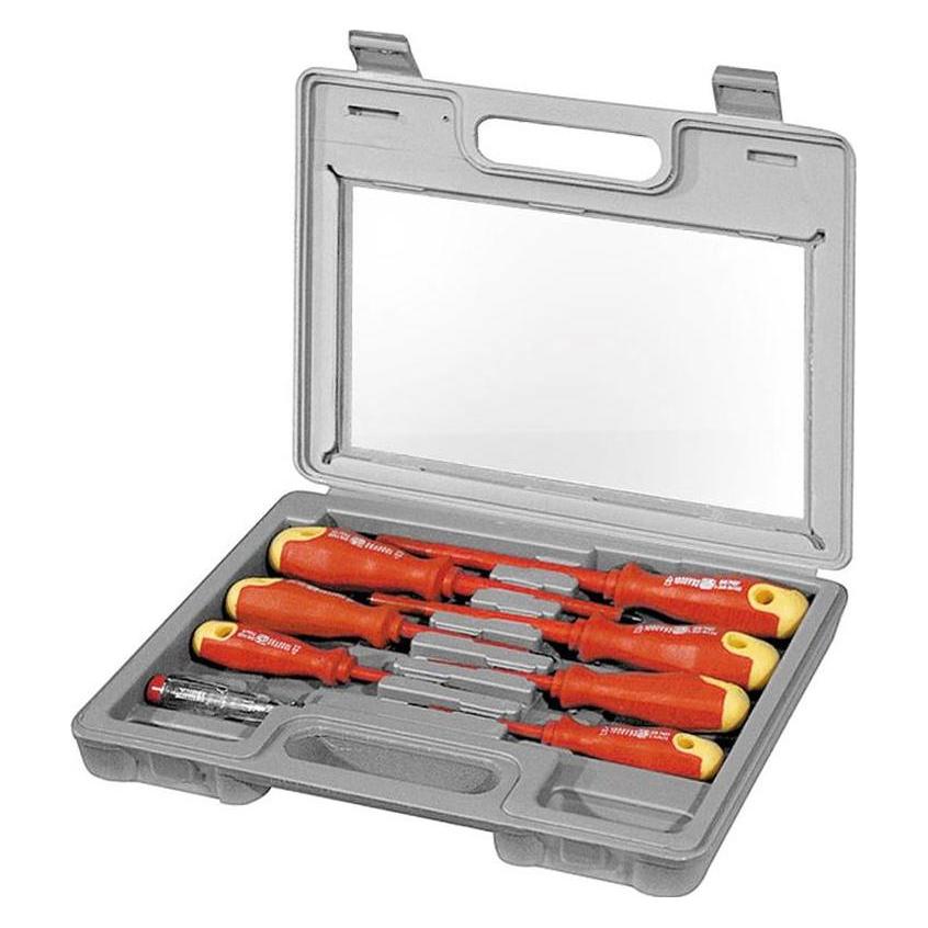 FixPoint Elektro-Schraubendreher-Satz 8 teilig inklusive Phasenprüfer (Kreuzschlitz, Schlitzschrauben) (77113)