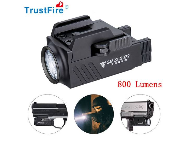Lampe tactique pour pistolet Trustfire GM23, 800 lumens, mini lampe LED compacte, rechargeable par USB, torche à dégagement rapide pour Gl0ck