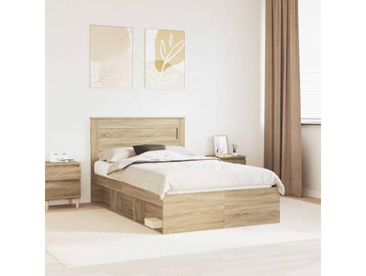 YUOTYRKTEJRSG Massives Kiefernholz Modernes Design 120x200 cm Braun Bettrahmen Sonoma 120x200 cm Massives Kiefernholz Bettgestell mit Kopfteil Lattenrost Stabil Modern