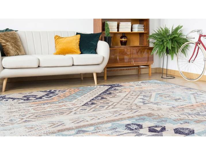 Teppich ARTE ESPINA Indiana 200 , bunt (multi, blau), B:240cm H:10mm L:330cm, Baumwolle, Polyester, Teppiche, Teppich, Vintage Optik, Wohnzimmer