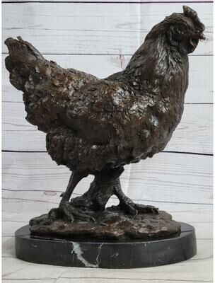 Bronzhaus Bronze Sculpture Large Chicken Rooster Farm Animal Home Decor Marble Figurine