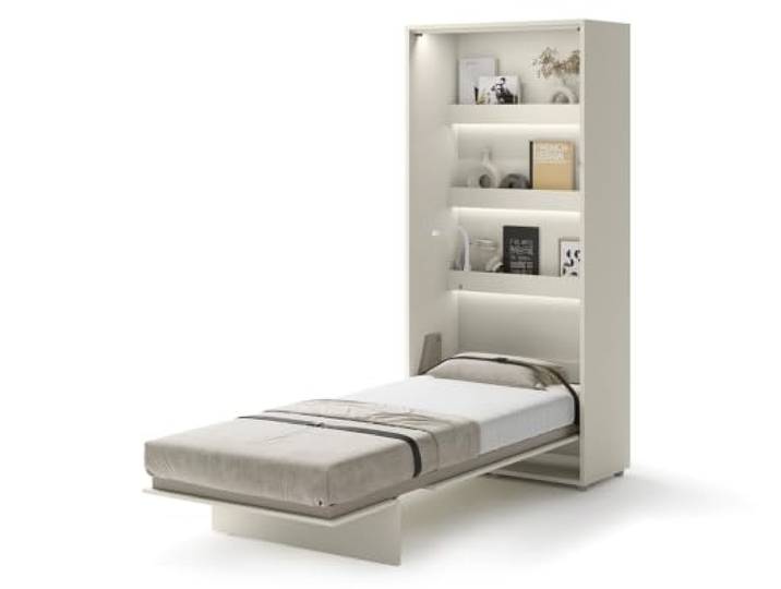Schrankbett Bed Concept - Wandbett mit Lattenrost, Klappbett, Murphy Bed Bettschrank, Schlaffläche 90x200 cm für 1 Person, 46 cm tief, Soft-Close, Hebelifte, BC3, Vertikal, Kaschmir