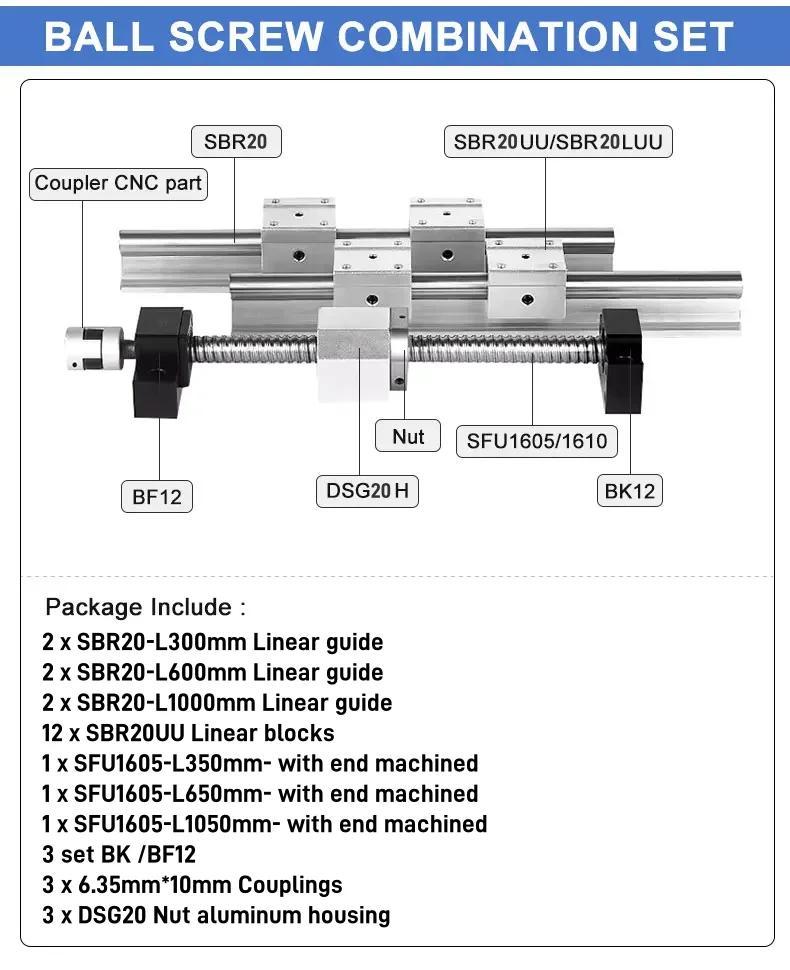 Linearführungsschienen-Set, präzise Bewegung, langlebige Konstruktion, SBR20-300/600/1000mm