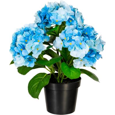 Kunstpflanze CREATIV GREEN "Hortensienbusch", blau, H:40cm Ø:12,5cm, Kunststoff, Kunstpflanzen, Kunstpflanze