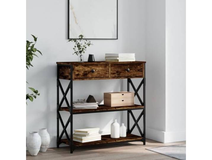 HEFZGDB Konsolentisch Räuchereiche 75x28x75 cm Holzwerkstoff mit Metallrahmen und verstellbaren Beinen, Flurtisch mit Stauraum für Zeitschriften und Dekoartikel, langlebig und stabil