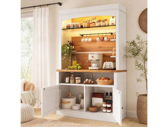 Buffet haut de cuisine LED RGB - Blanc - 107 x 43 x 184 cm