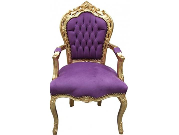 Casa Padrino Barock Esszimmer Stuhl mit Armlehnen Lila/Gold