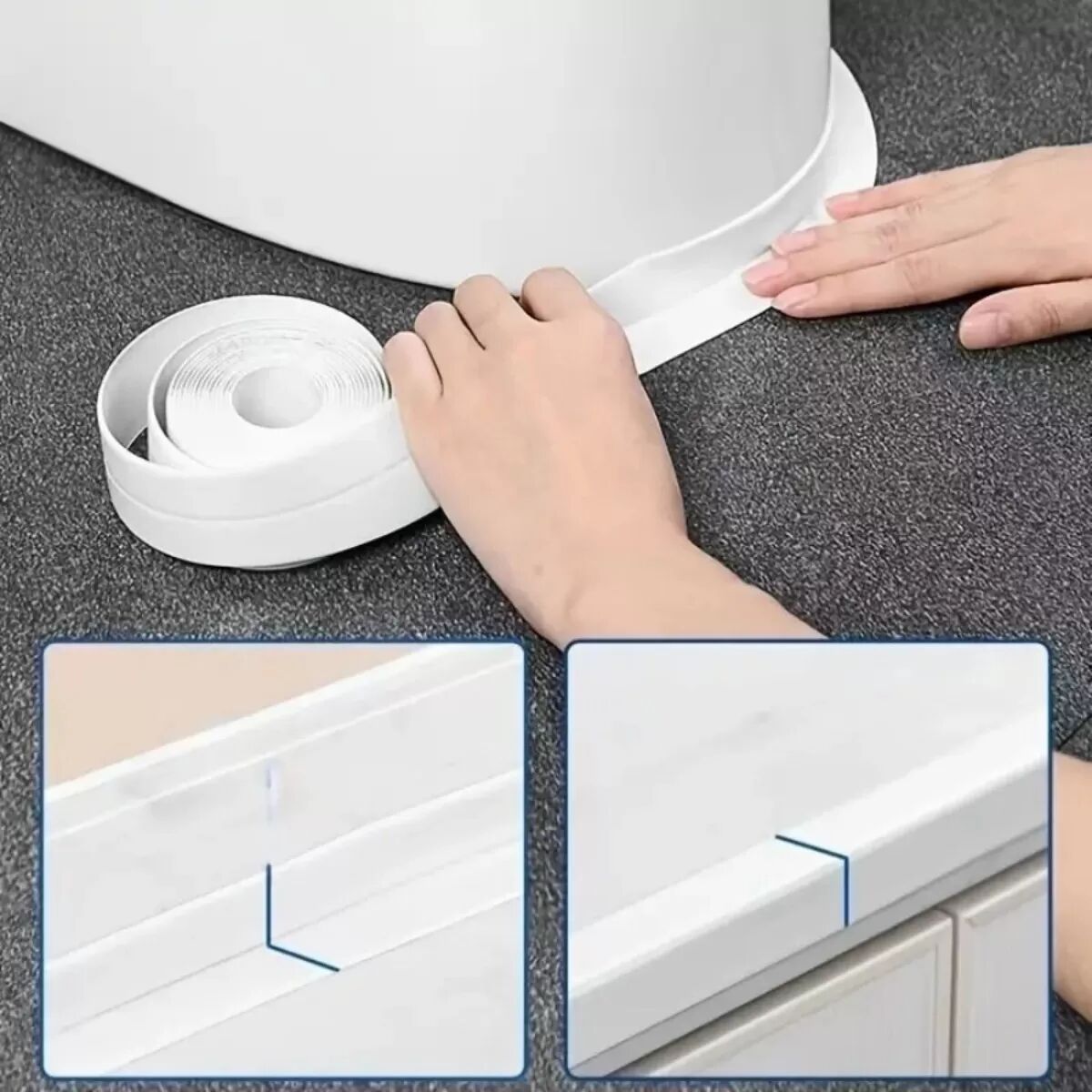 INF WC-Dichtungsband, 2 Rollen – Selbstklebendes, wasserdichtes PVC-Dichtungsband für Badezimmerkanten, weiß, einfache Montage 5 m