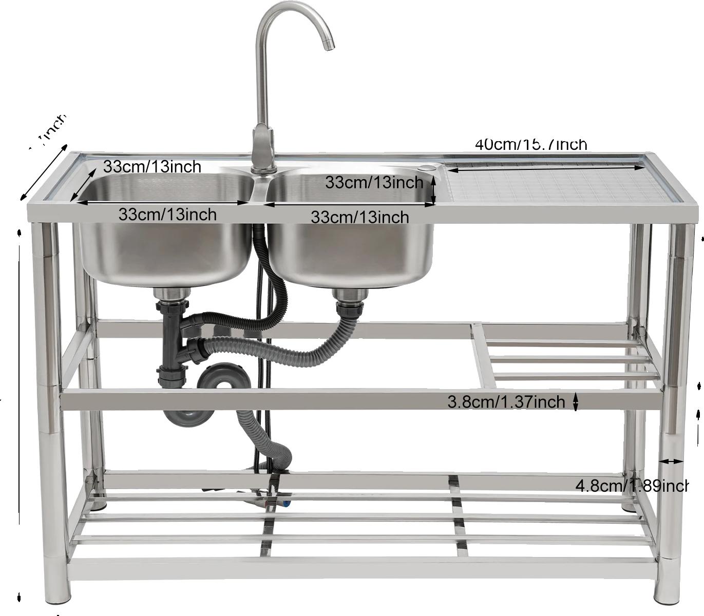 Doppelwaschbecken, freistehendes Design, langlebiger Edelstahl, Silber