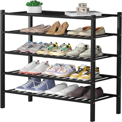 No "5 Tier Bamboo Shoe Rack for Closet Free Standing Wood Shoe Shelf - 11""D x 27""W x 33""H"